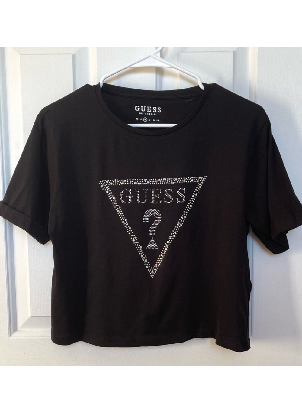 Black GUESS rhinestone cropped tshirt